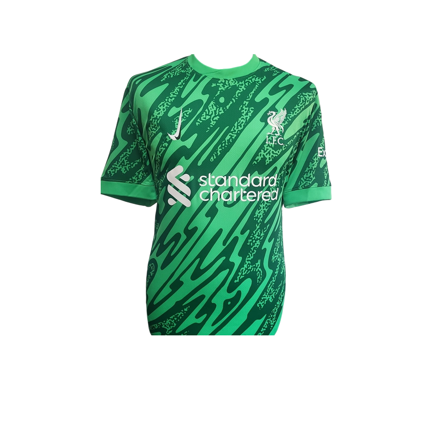 Alisson Becker Hand Signed Liverpool 2024-25 Green Keeper Shirt in Deluxe Classic Frame