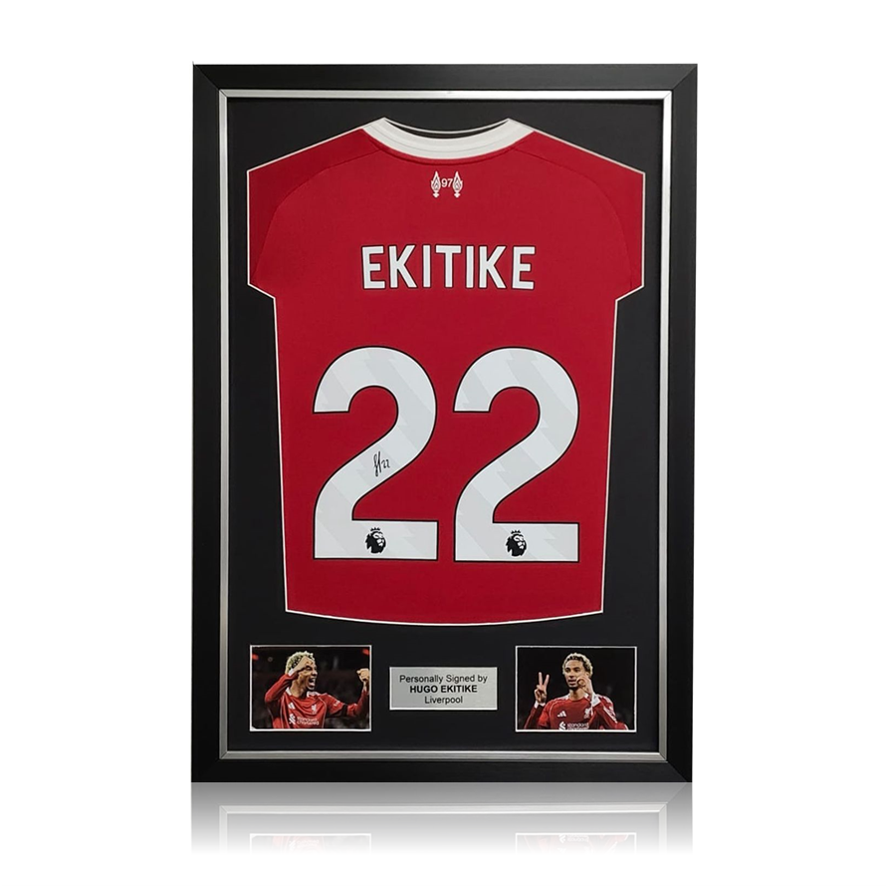 Hugo Ekitike Hand Signed Liverpool 2025-26 Home Shirt in Deluxe Classic Frame