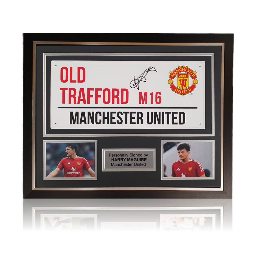 Harry Maguire Hand Signed 'OLD TRAFFORD' Sign In Deluxe Classic Frame