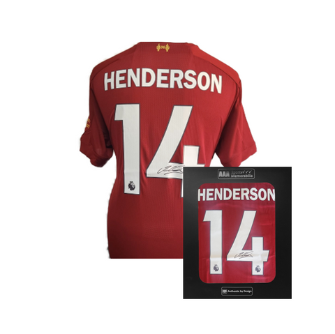 Jordan Henderson Hand Signed Liverpool 2019-20 Home Shirt in AAA Gift Box