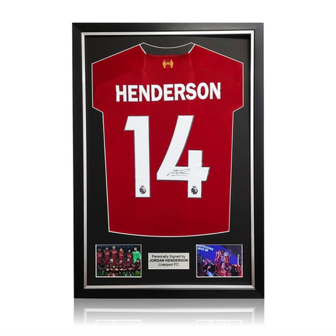 Jordan Henderson Hand Signed Liverpool 2019-20 Home Shirt in Deluxe Classic Frame