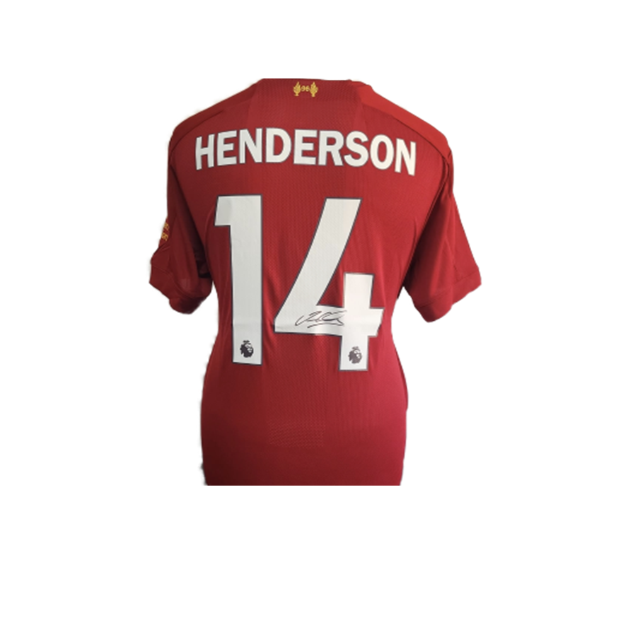 Jordan Henderson Hand Signed Liverpool 2019-20 Home Shirt in Deluxe Classic Frame