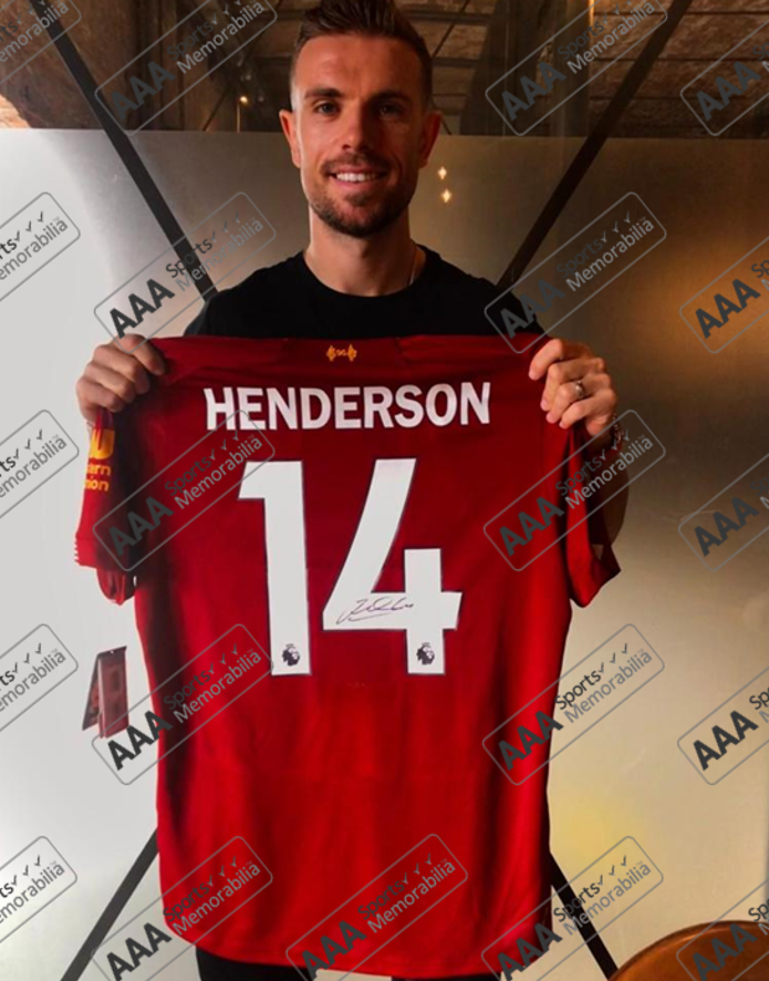 Jordan Henderson Hand Signed Liverpool 2019-20 Home Shirt in AAA