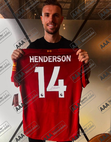 Jordan Henderson Hand Signed Liverpool 2019-20 Home Shirt in Deluxe Classic Frame