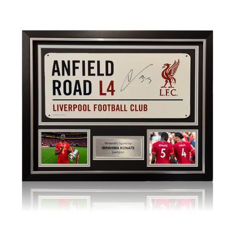 Ibrahima Konaté Hand Signed Anfield Road Sign In Deluxe Classic Frame