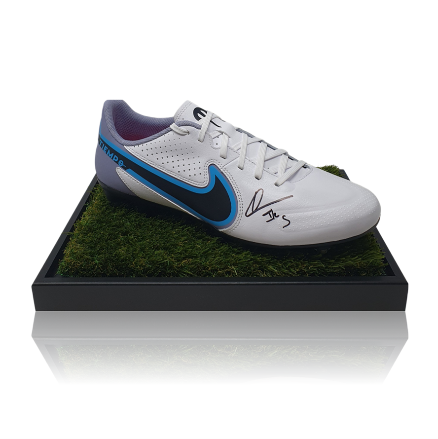 Ibrahima Konaté Hand Signed WHITE Nike Football Boot In Deluxe Acrylic Display Case