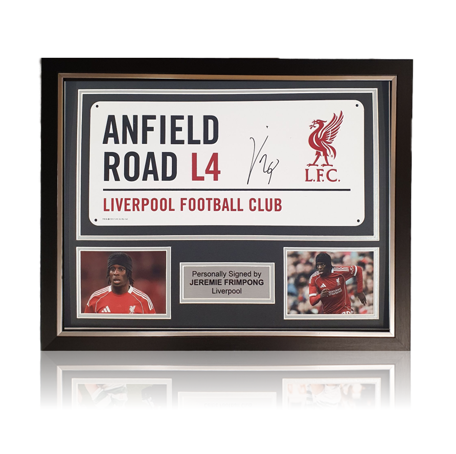 Jeremie Frimpong Hand Signed Anfield Road Sign In Classic Frame
