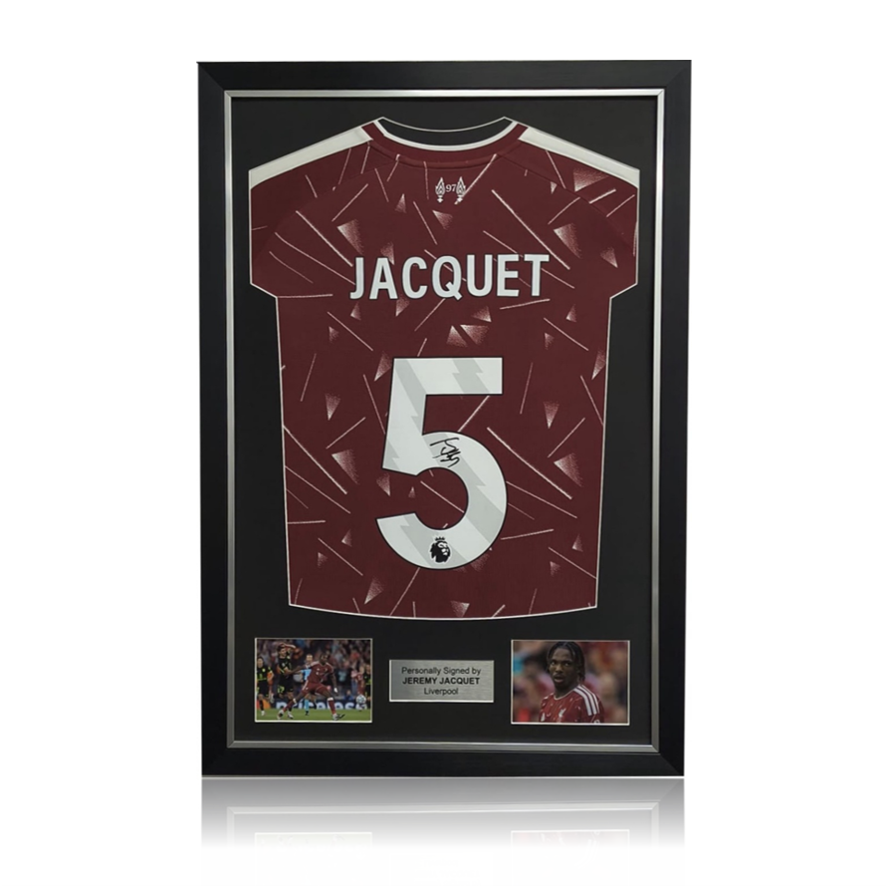 Jeremy Jacquet Hand Signed Liverpool 2026-27 Home Shirt in Deluxe Classic Frame