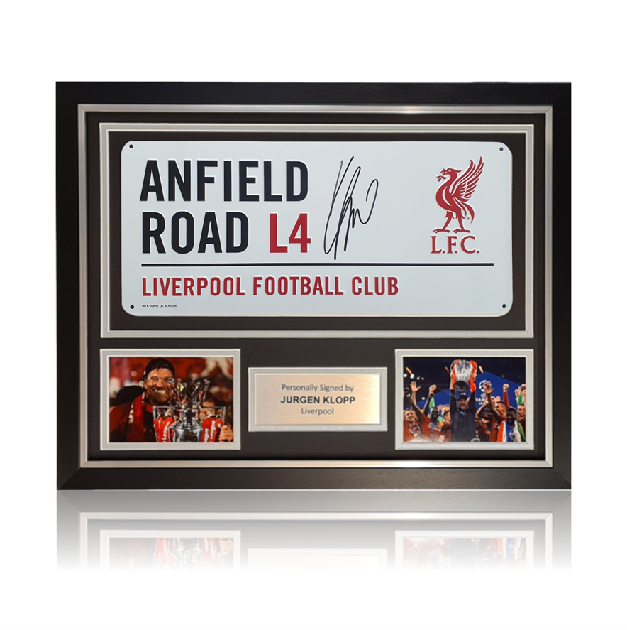 Jurgen Klopp Hand Signed Anfield Road Sign In Deluxe Classic Frame