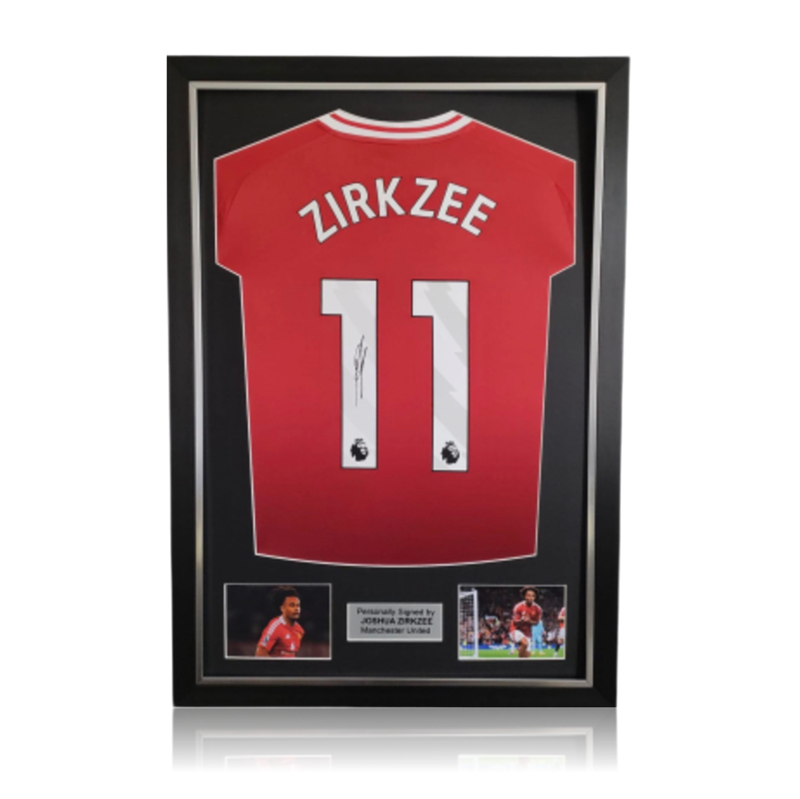 Joshua Zirkzee Hand Signed Manchester United 2024-25 Home Shirt in Deluxe Classic Frame
