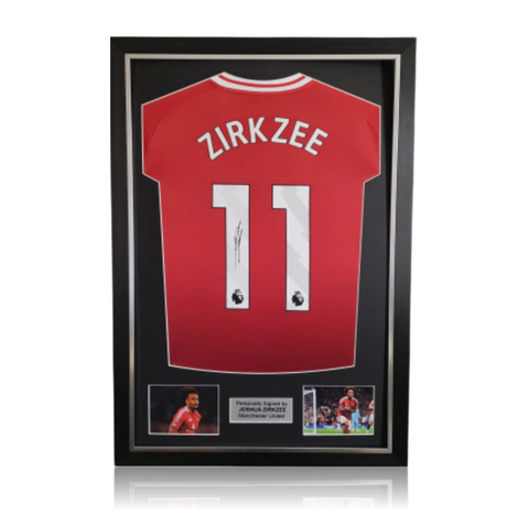 Joshua Zirkzee Hand Signed Manchester United 2024-25 Home Shirt in Deluxe Classic Frame