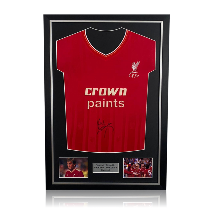 Kenny Dalglish Hand Signed 1985 86 Liverpool FC Home Shirt in Deluxe C AAA Sports Memorabilia