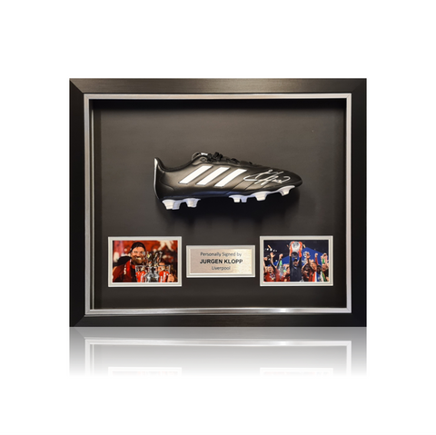 Jurgen Klopp Hand Signed Black ADIDAS Football Boot In Deluxe Classic Dome Frame