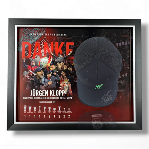Jurgen Klopp Hand Signed '47' LFC Cap & Honours In Deluxe Classic Dome Frame
