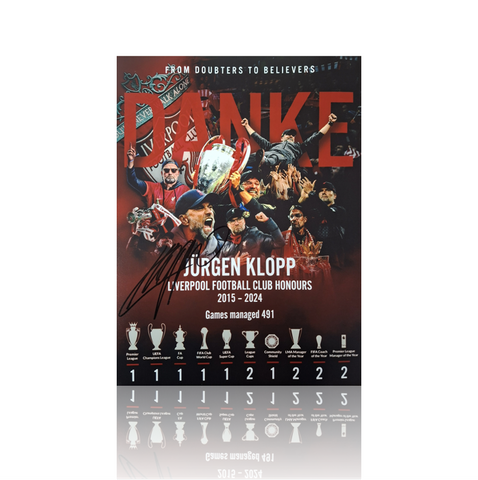 Jurgen Klopp Hand Signed 12" x16" 'DANKE' Honours Montage