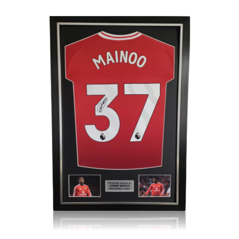 Kobbie Mainoo Hand Signed Manchester United 2024-25 Home Shirt in Deluxe Classic Frame