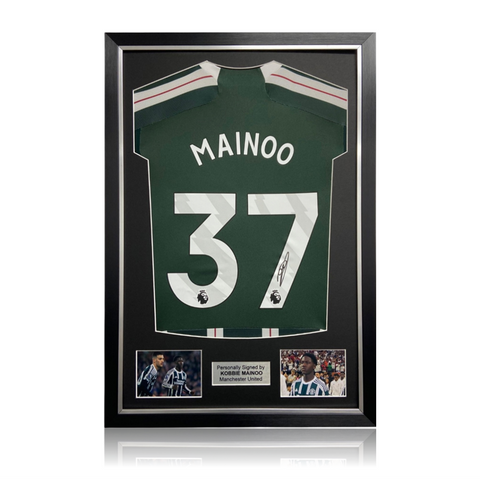 Kobbie Mainoo Hand Signed Manchester United 2023-24 Away Shirt in Deluxe Classic Frame