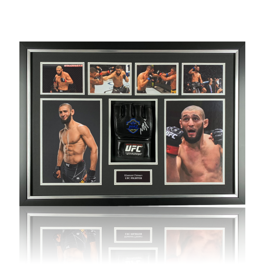 Khamzat Chimaev Hand Signed MMA Glove with PSA Certification in Deluxe Classic Frame