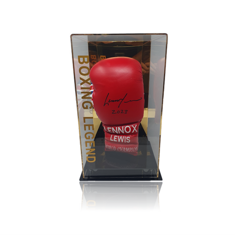 Lennox Lewis Signed RED Boxing Glove In Acrylic Display Case