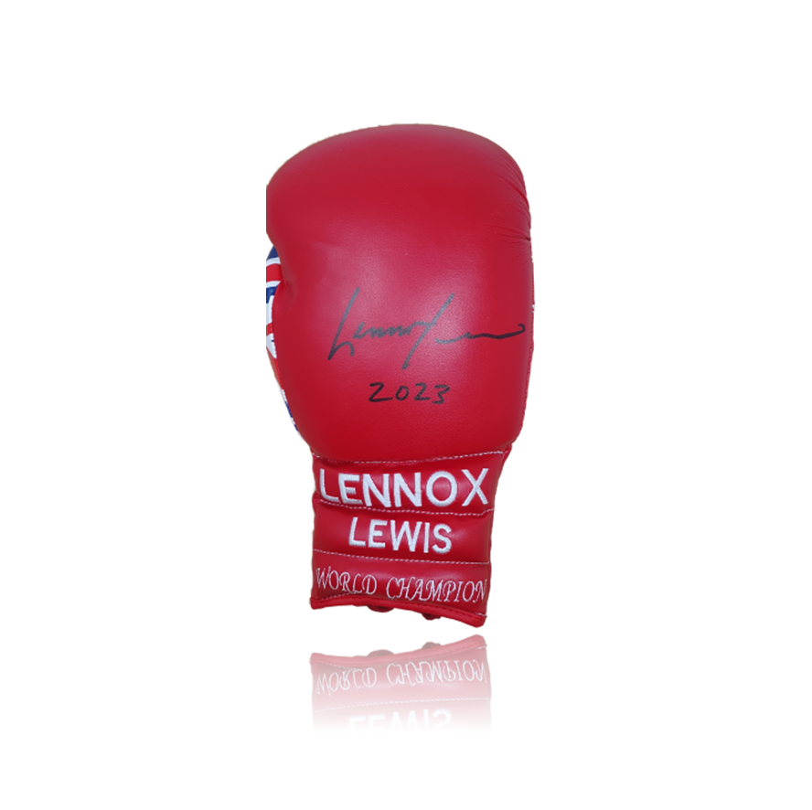 Lennox Lewis Signed RED Boxing Glove In Acrylic Display Case