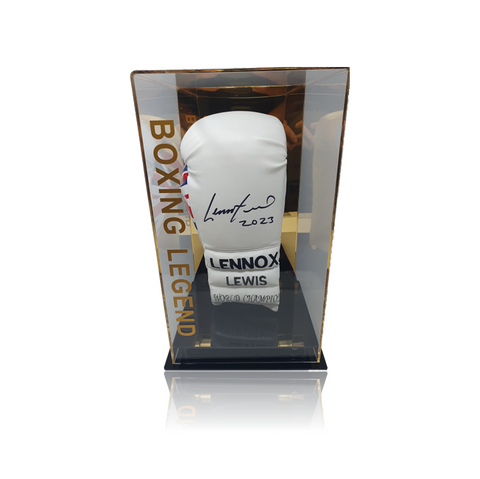 Lennox Lewis Signed WHITE Boxing Glove In acrylic Display Case