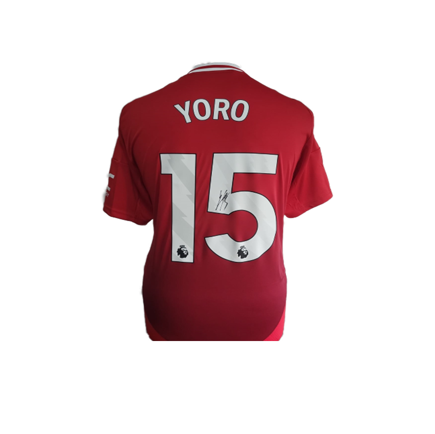 Leny Yoro Hand Signed Manchester United 2024-25 Home Shirt in Deluxe Classic Frame