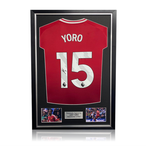 Leny Yoro Hand Signed Manchester United 2024-25 Home Shirt in Deluxe Classic Frame