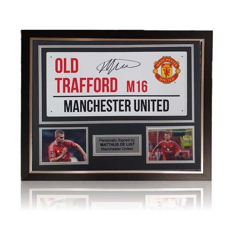 Matthijs de Ligt Hand Signed 'OLD TRAFFORD' Sign In Deluxe Classic Frame