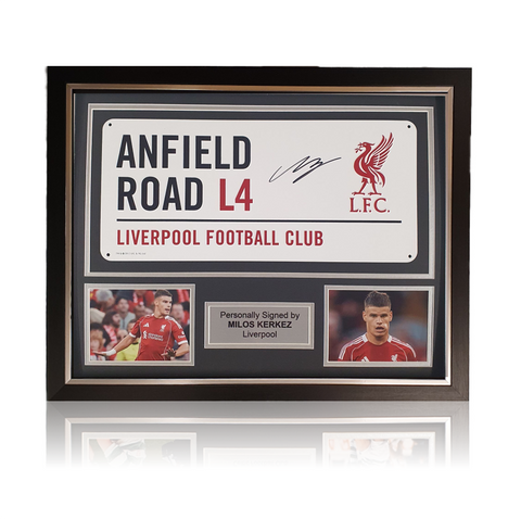 Milos Kerkez Hand Signed Anfield Road Sign In Classic Frame