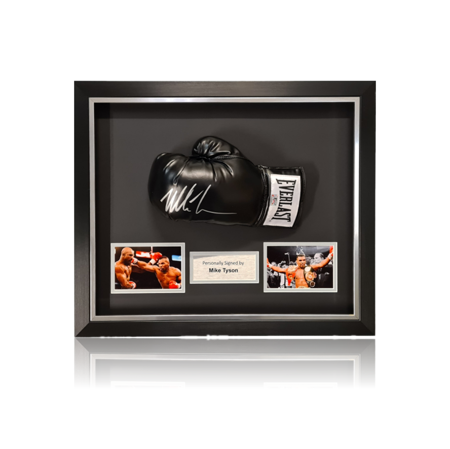 Mike Tyson Hand Signed Black Everlast  Glove in Deluxe Classic Acrylic Dome Frame