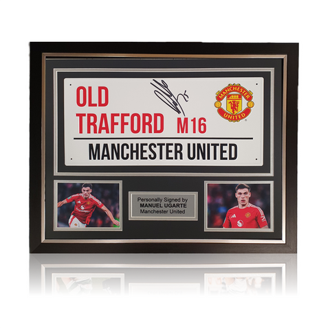 Manuel Ugarte Hand Signed 'OLD TRAFFORD' Sign In Deluxe Classic Frame