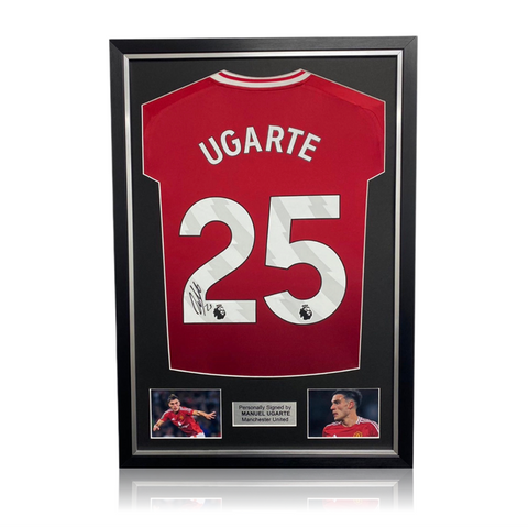 Manuel Ugarte Hand Signed Manchester United 2024-25 Home Shirt in Deluxe Classic Frame