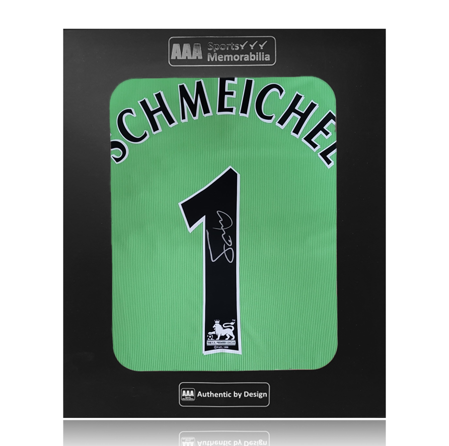 Peter Schmeichel Hand Signed Manchester United 1999 Replica Shirt in AAA Gift Box