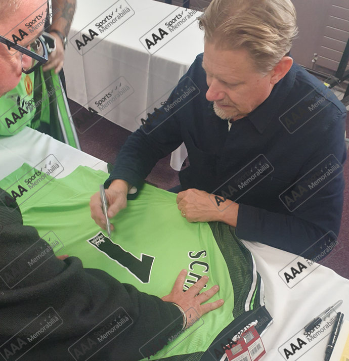 Peter Schmeichel Hand Signed Manchester United 1999 Replica Shirt in Deluxe Classic Frame