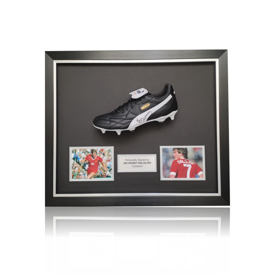 Kenny Dalglish Hand Signed Puma 'KING' Football Boot in Deluxe Classic Dome Frame