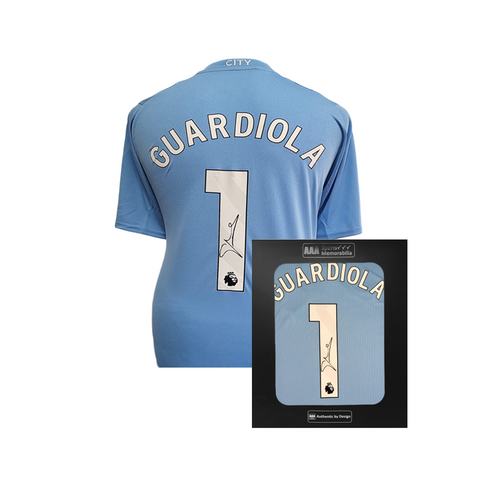 Pep Guardiola Hand Signed Manchester City 2023-24 Home Shirt in AAA Gift Box