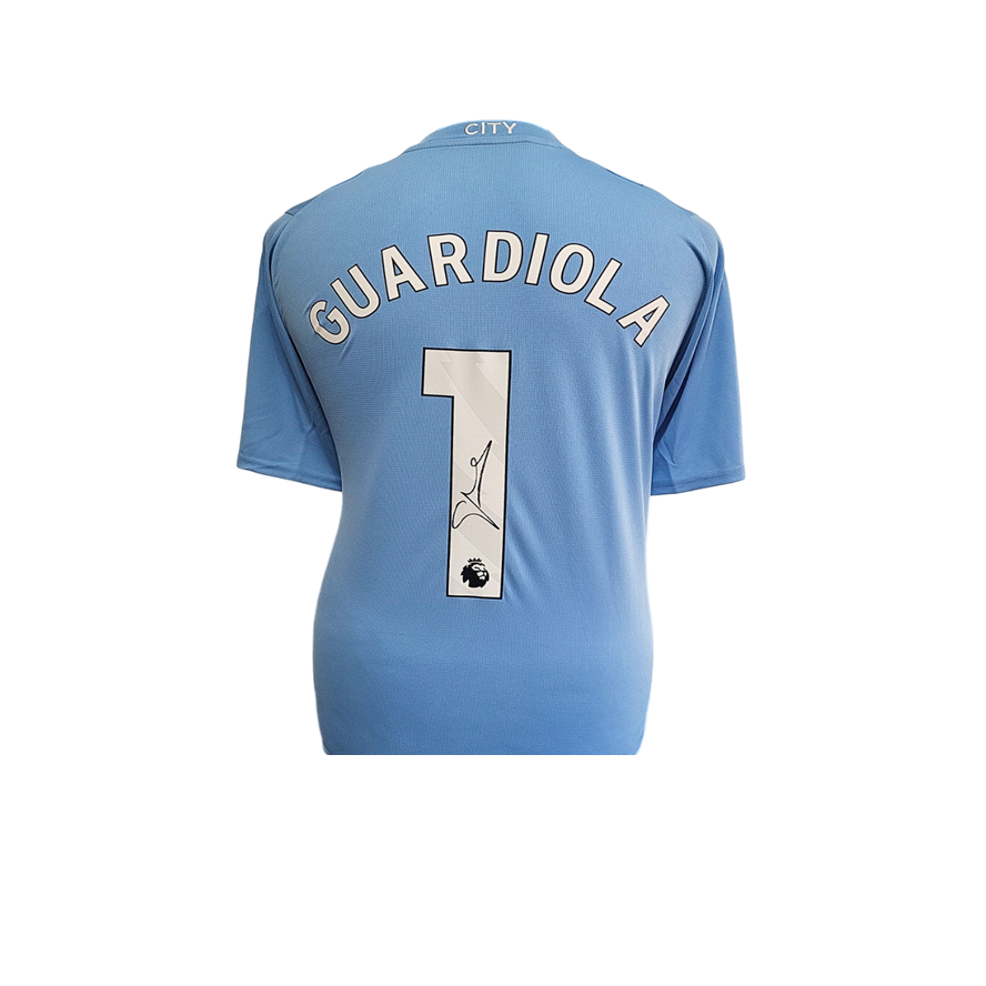 Pep Guardiola Hand Signed Manchester City 2023-24 Home Shirt in AAA Gift Box