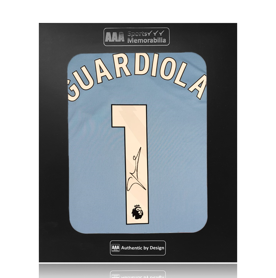 Pep Guardiola Hand Signed Manchester City 2023-24 Home Shirt in AAA Gift Box