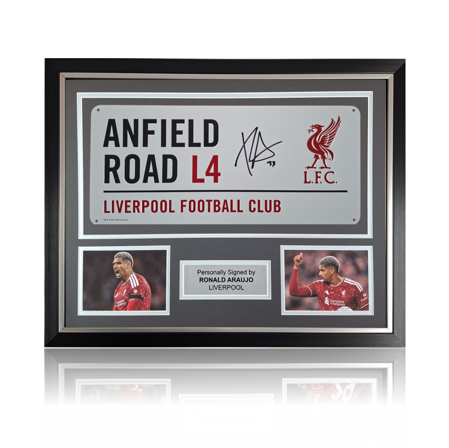 Ronald Araujo Hand Signed Anfield Road Sign In Classic Frame