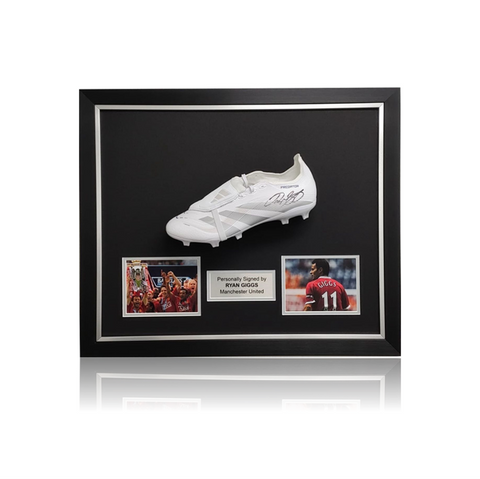 Ryan Giggs Hand Signed White Adidas PREDATOR Football Boot in Deluxe Dome Frame