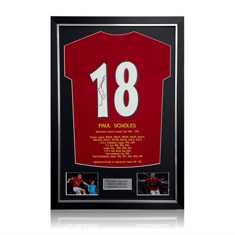 Paul Scholes Hand Signed #18 Career Honours Shirt in Deluxe Classic Frame