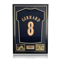 Steven Gerrard Hand Signed Liverpool 2005 #8 Black/Gold Shirt in Deluxe Classic Frame