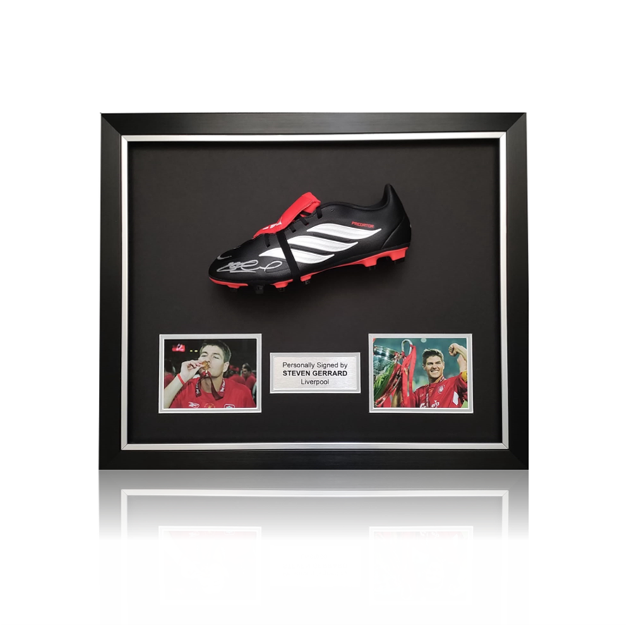 Steven Gerrard Hand Signed BLACK/WHITE/RED Adidas Predator Football Boot In Deluxe Dome Frame