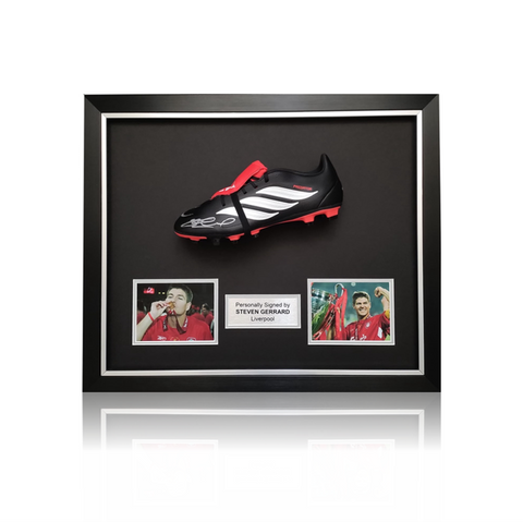 Steven Gerrard Hand Signed BLACK/WHITE/RED Adidas Predator Football Boot In Deluxe Dome Frame