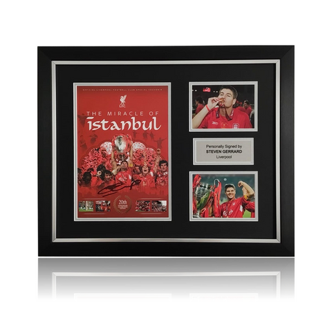 Steven Gerrard Hand Signed ISTANBUL 20th Anniversary Programme in Deluxe Classic Frame