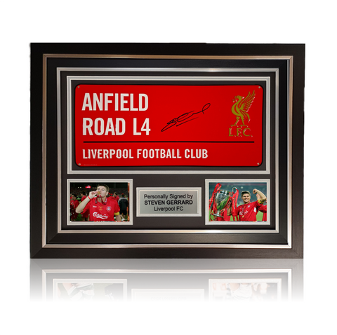 Steven Gerrard Hand Signed Red ANFIELD ROAD Sign in Deluxe Classic Frame