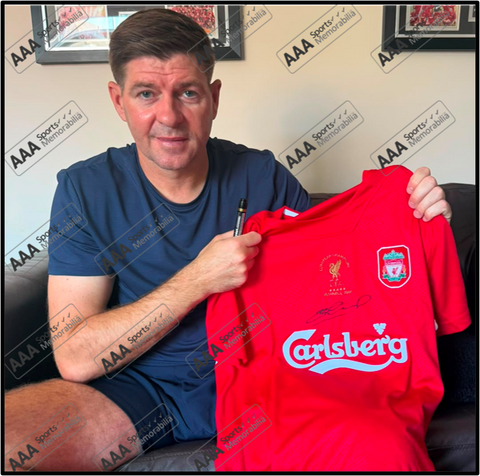 Steven Gerrard Hand Signed Liverpool 2005 ISTANBUL Shirt in AAA Gift Box