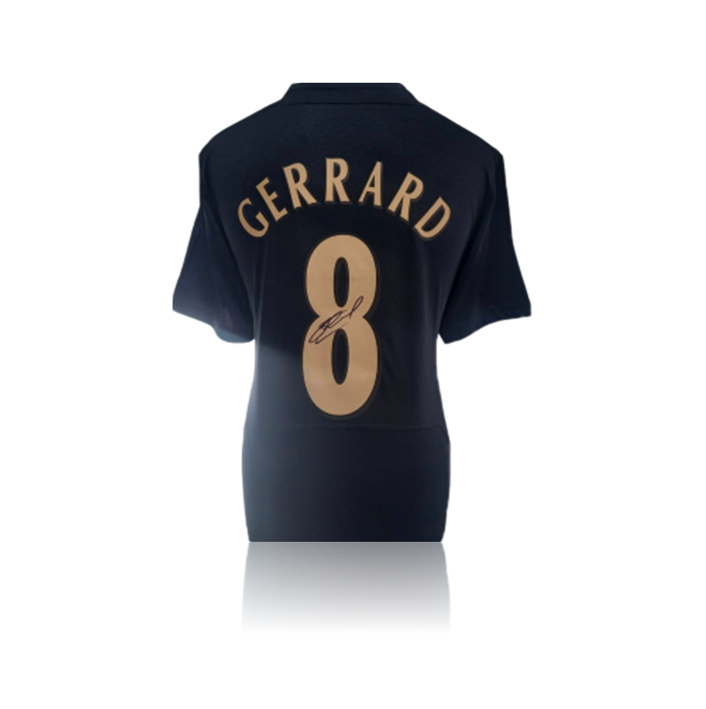 Steven Gerrard Hand Signed Liverpool 2005 Black/Gold #8 Shirt in