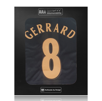 Steven Gerrard Hand Signed Liverpool 2005 Black/Gold #8 Shirt in AAA Gift Box