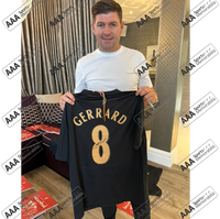 Steven Gerrard Hand Signed Liverpool 2005 #8 Black/Gold Shirt in Deluxe Classic Frame